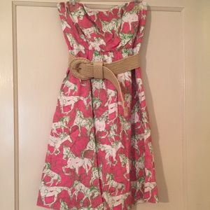 Lilly Pulitzer horse strapless dress sz 0 w/ belt
